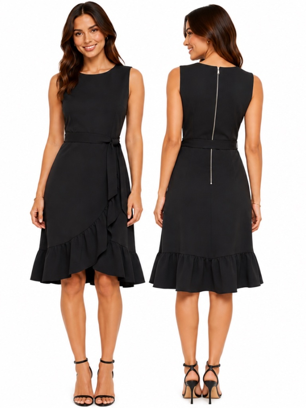 Calvin Klein. Women's Scuba-Crepe Belted Ruffle‎ Mini Dress. New!
